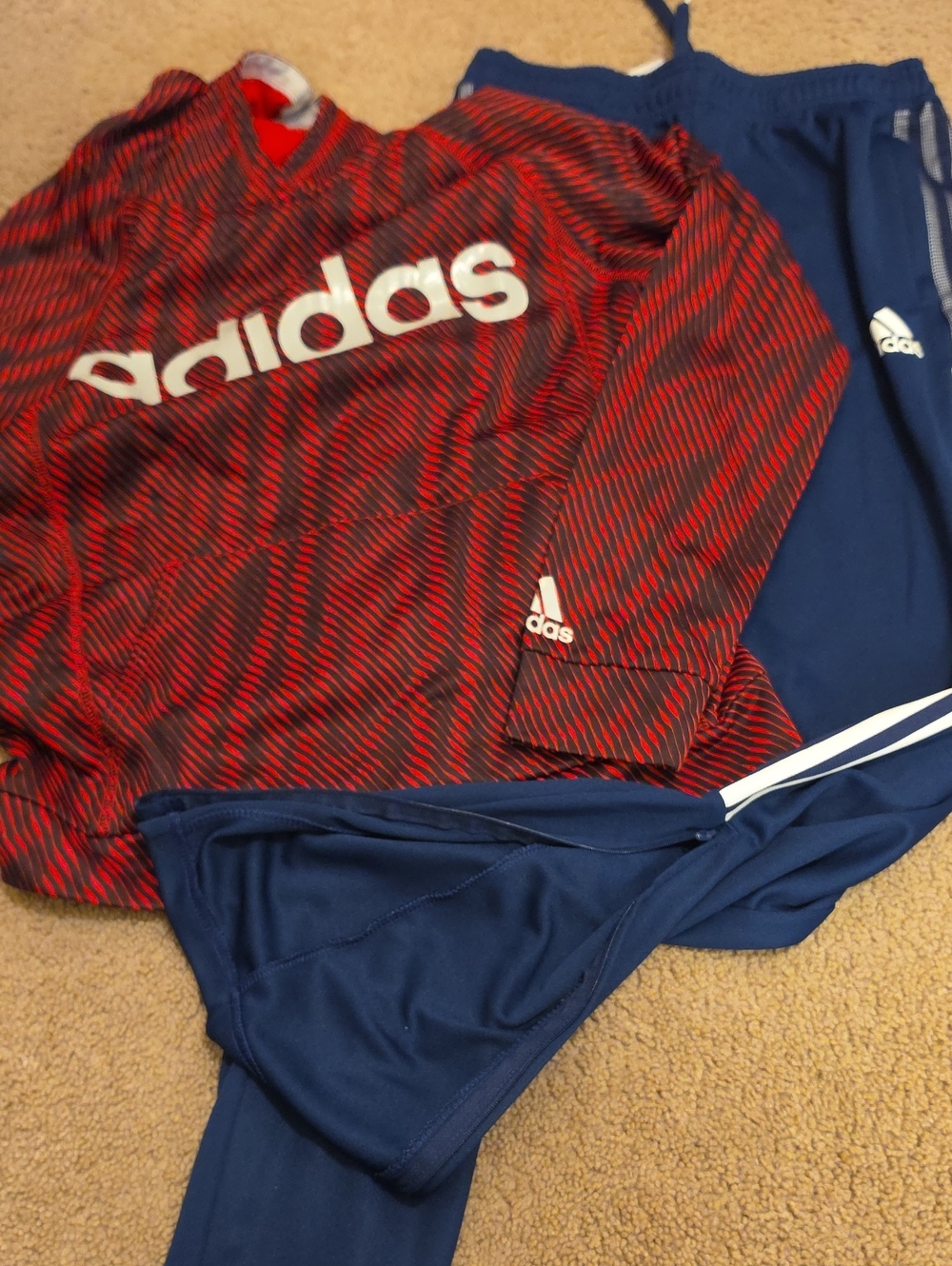 adidas Red & Navy Athletic Training Top with Navy Track Pants